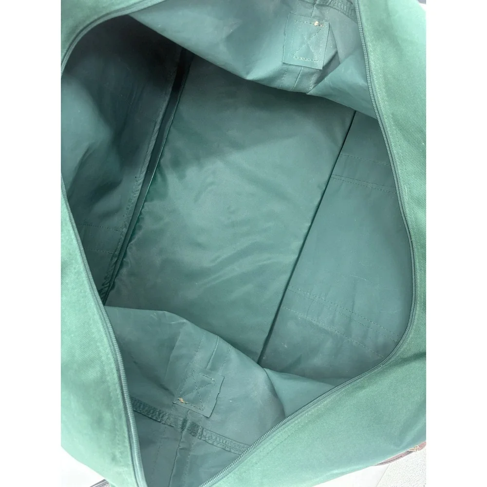 VTG Ralph Lauren Green Duffle Bag Fragrance Weekender Brown Trim Extra Large 30